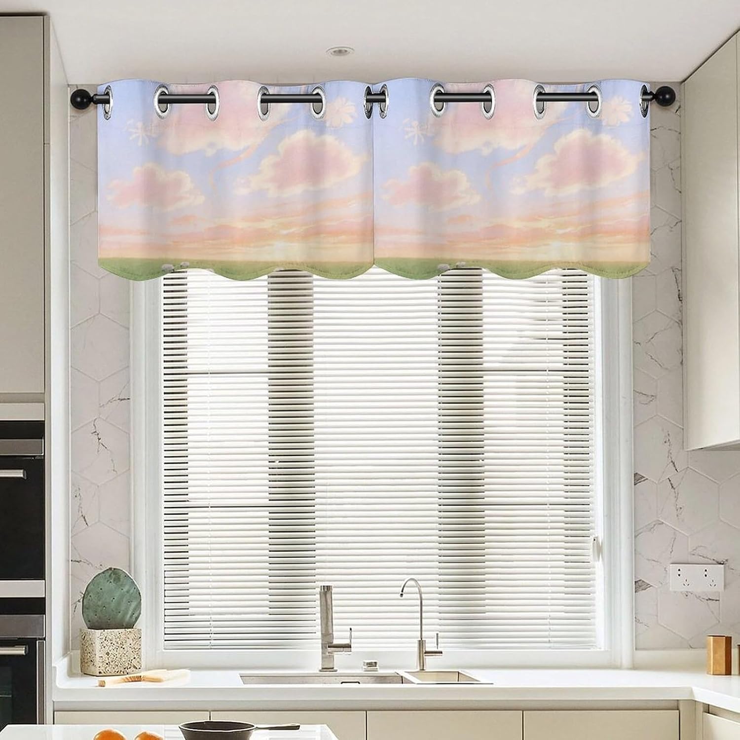 Clouds Curtain 2 Panels, Polyester Fiber, Blackout Insulated Window Curtain, Curtain Valance for Kitchen Dining Room Living Room Cafe Small Window 52 * 18.1 Inches