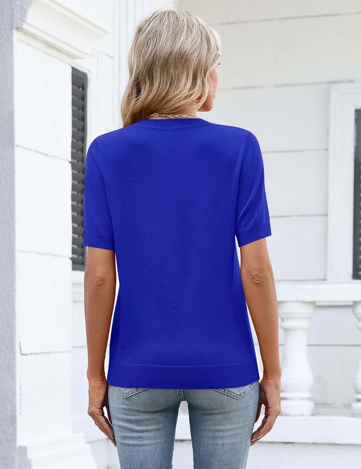 Rapbin Womens Short Sleeve Sweater Summer V Neck Tops Casual Knit Shirts Lightweight Pullover Top - Image 5