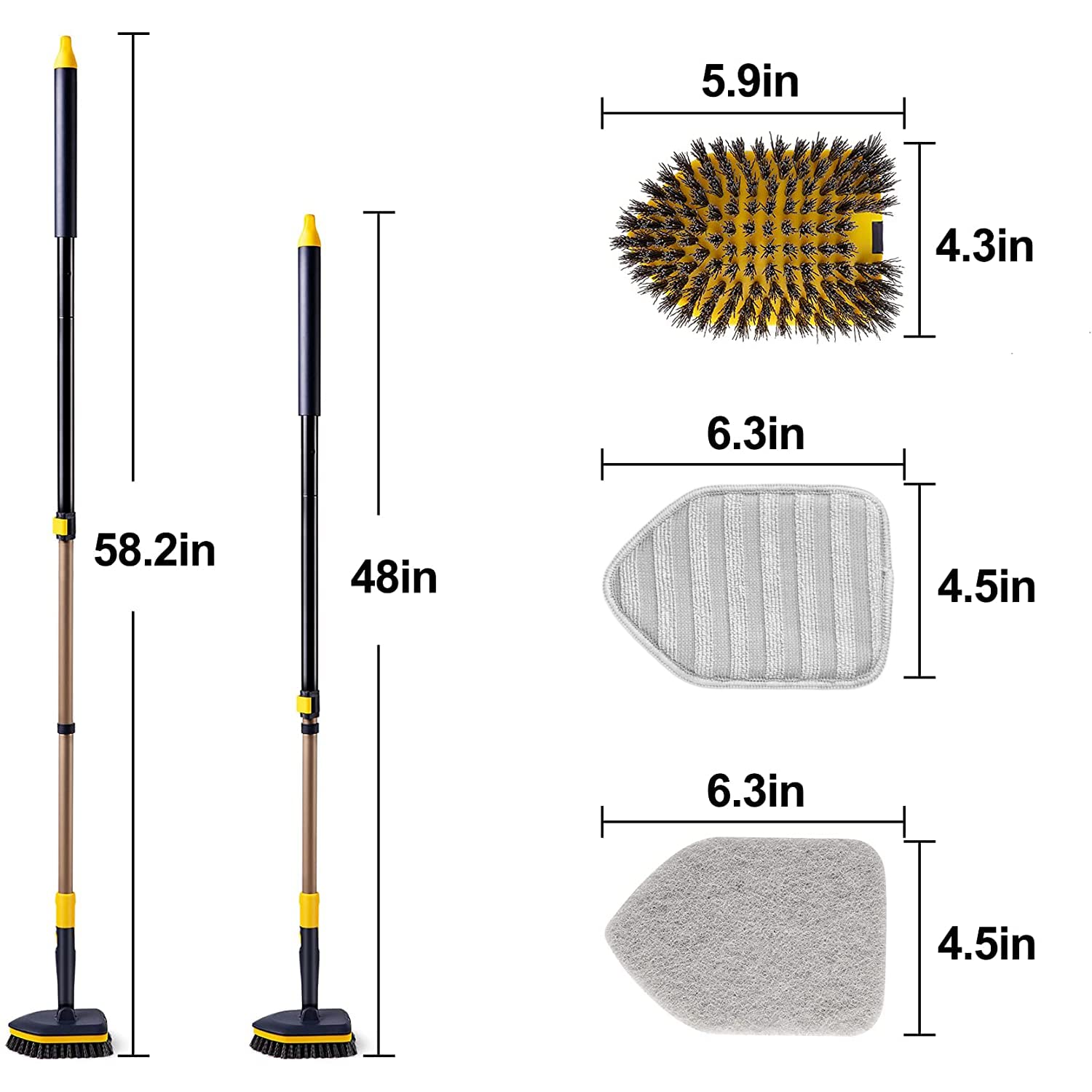 MinuteToCleanIt Bathroom Floor Cleaning Brush and Scrubber Combo 180 Degree Movement, with Extendable & Detachable Handle for Multipurpose Cleaning Like Toilet Kitchen Bathroom, Yellow 2