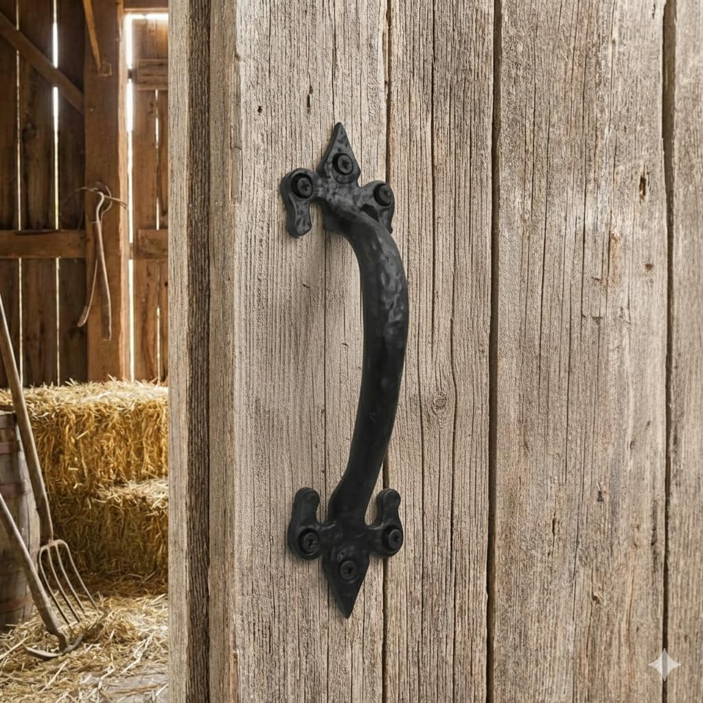 The Metal Magician 7 Inch Barn Door Handles, Pack of 2, Garage Door Handles Decorative, Hardware Rustic FDL Design Black Cast Iron Handle, Fence Gate, Metal Gate Outdoor, Outdoor Kitchen Cabinets