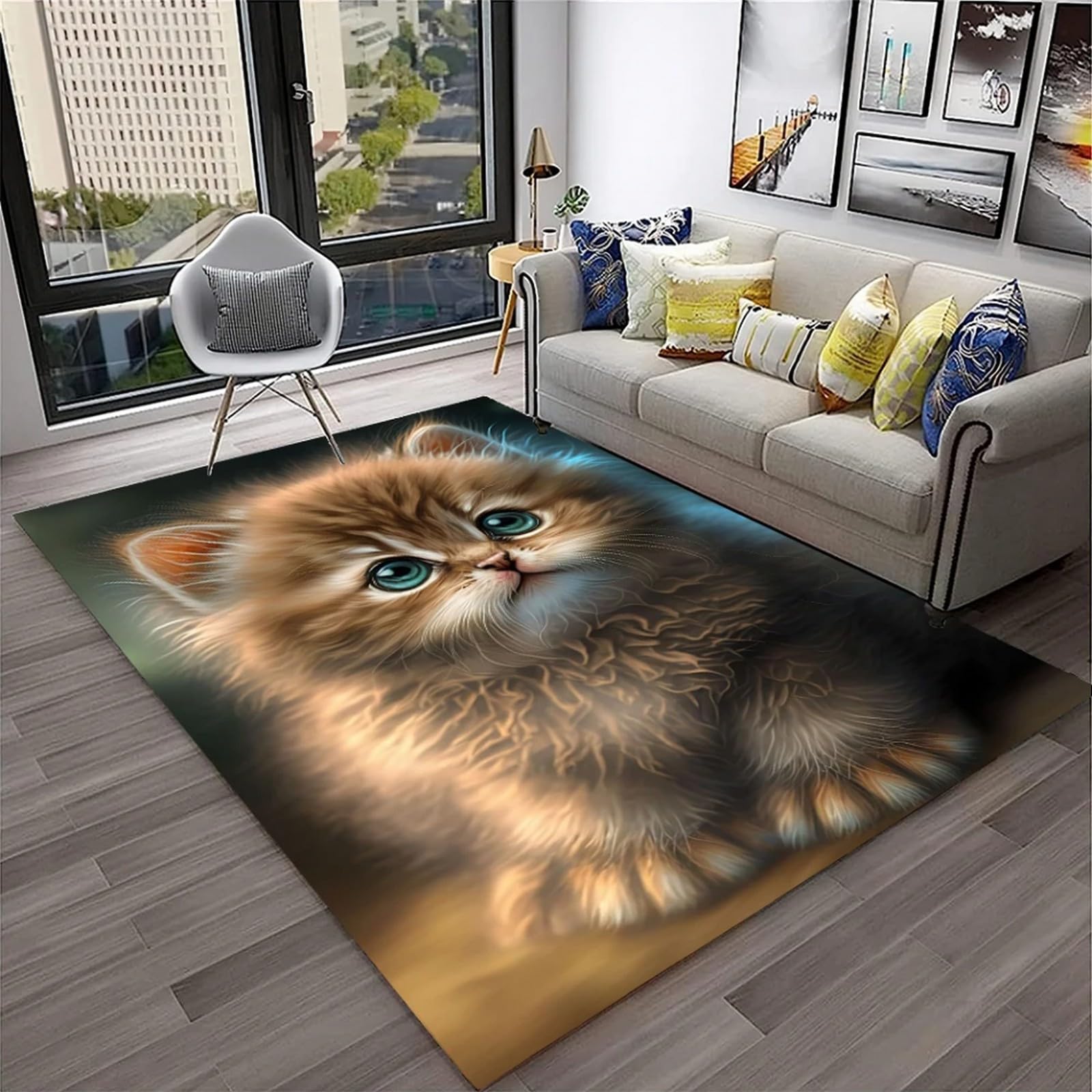 Tapis de décoration chat 3D doux et lavable pour salon