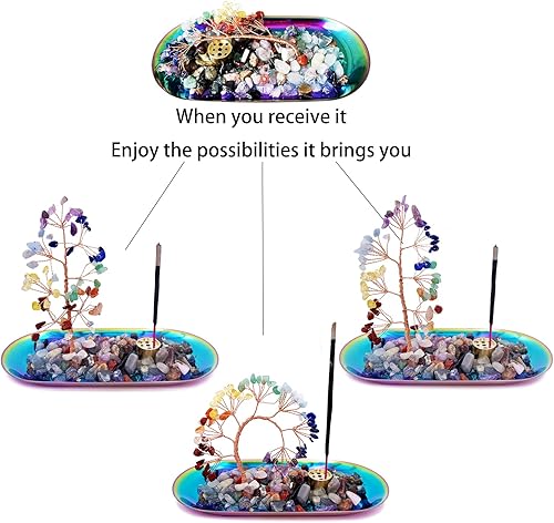 Miniatura 3 de Soporte de incienso de cristal para palos con bandeja colectora de cenizas, árbol de cristal colorido curativo de chakras, árbol de dinero de la