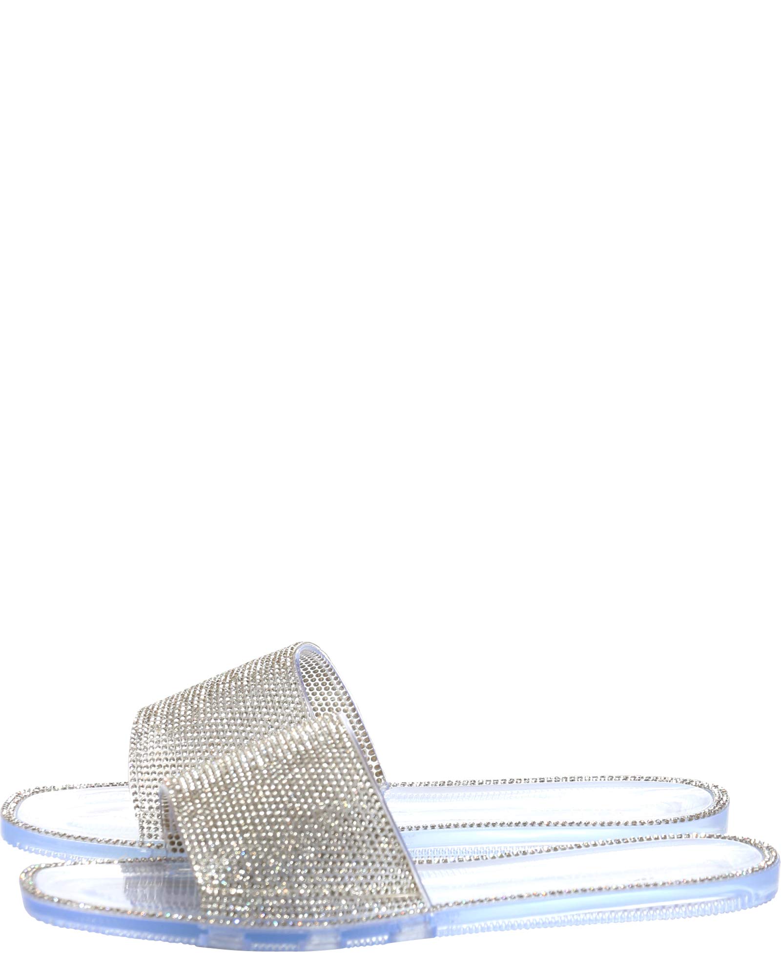 Wild Diva Lounge Womens One Band Jelly Rhinestone Slide Sandals