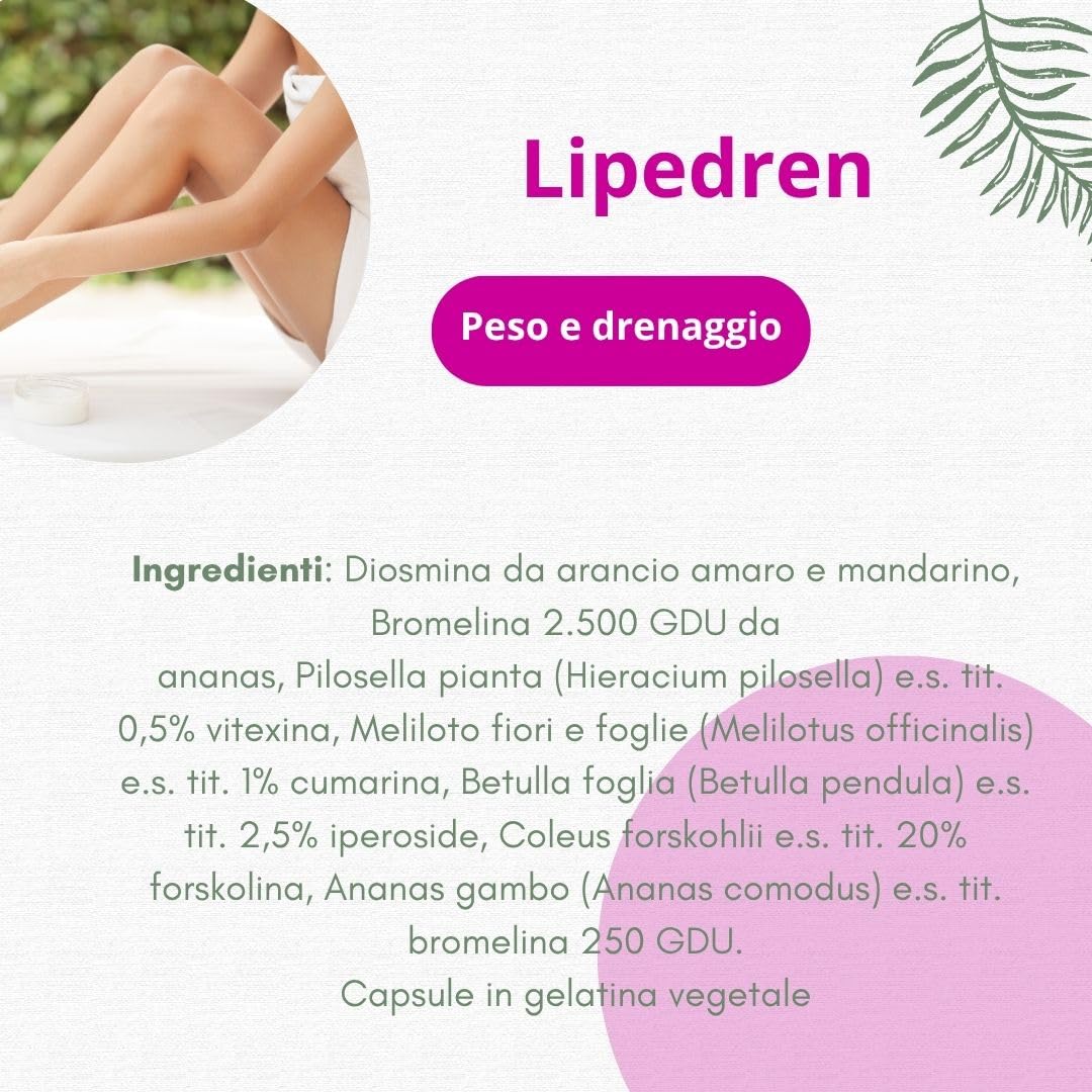 Fitoben | Lipedren Integratore Naturale per il Drenaggio dei Liquidi, il Microcircolo e l'Equilibrio del Peso Corporeo, 50 Capsule Vegetali