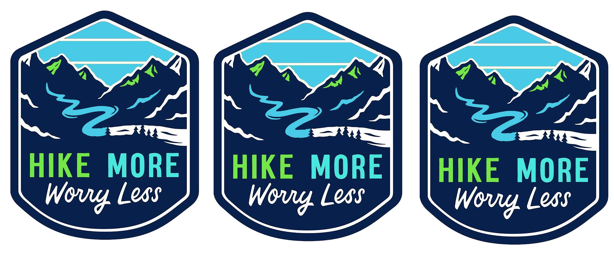 Hike More Worry Less Vinyl Decal Sticker 3 Inch for Auto, Cars, Trucks, Windshield, Laptop, RV, Camper – Set of 3