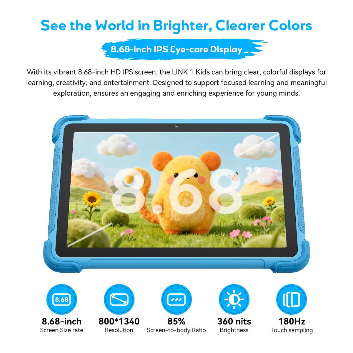 Blackview Link 1 Kids, Tablet per Bambini Android 16 AI, 12GB+64GB(2TB Esterno), 3 Assistenti AI Intelligenti, 8,68'' HD+, 5MP+8MP, Google Kids Space+Controllo Genitori, Doppi Altoparlanti BOX, Viola