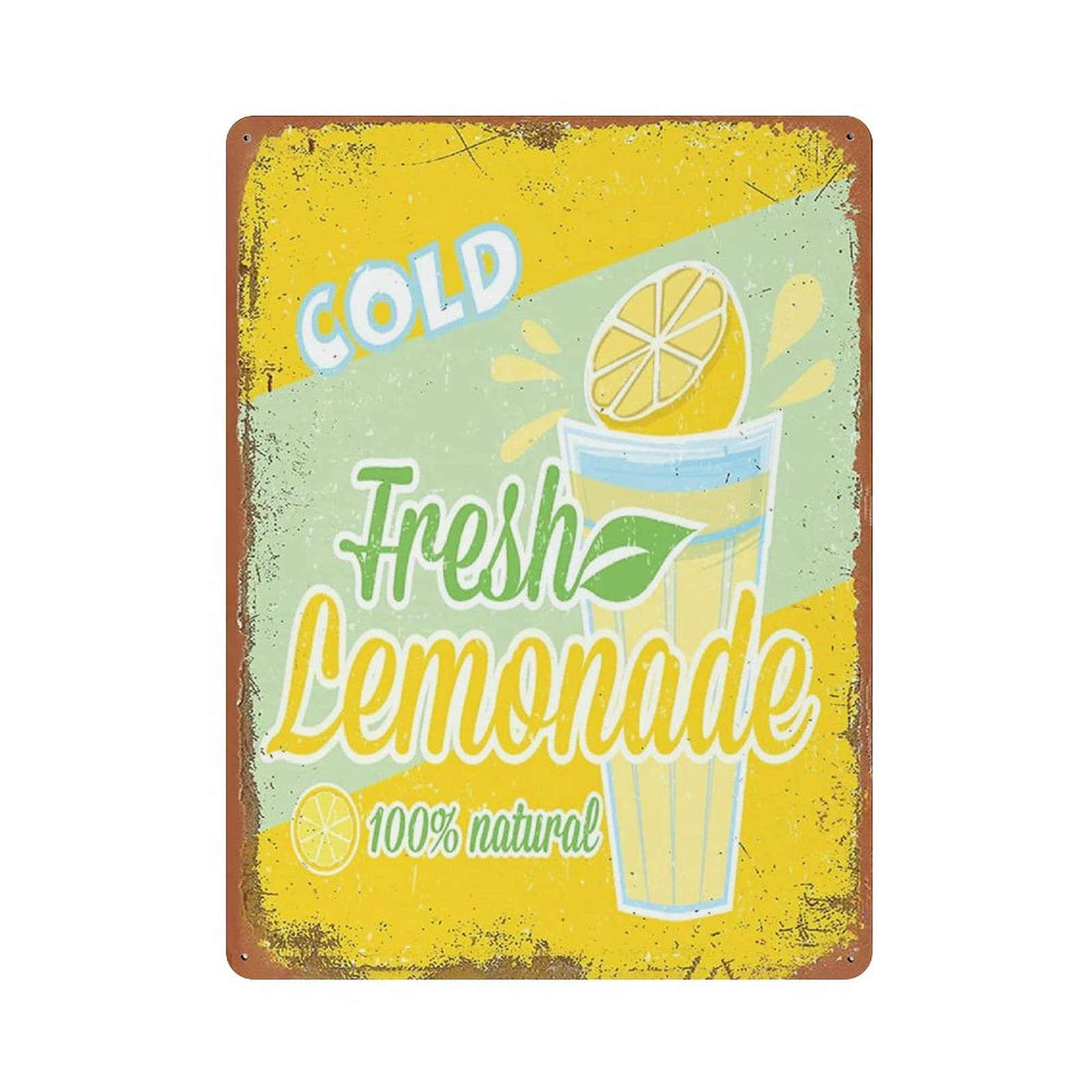 Metal Tin Sign Cold Fresh Lemonade Vintage Tin Poster Metal Sign Wall Decoration Country Kitchen Home Garage Decor 16"x12"