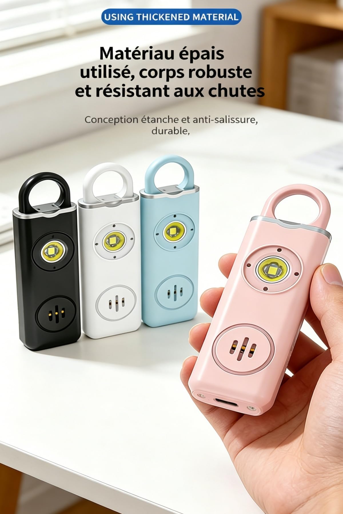 Version améliorée vigipulse Alarme de Poche 2026, avec lumière LED Alarme pour autodéfense, Porte clé Alarm pour Femmes Hommes Enfants et Personnes Gées (Rose)