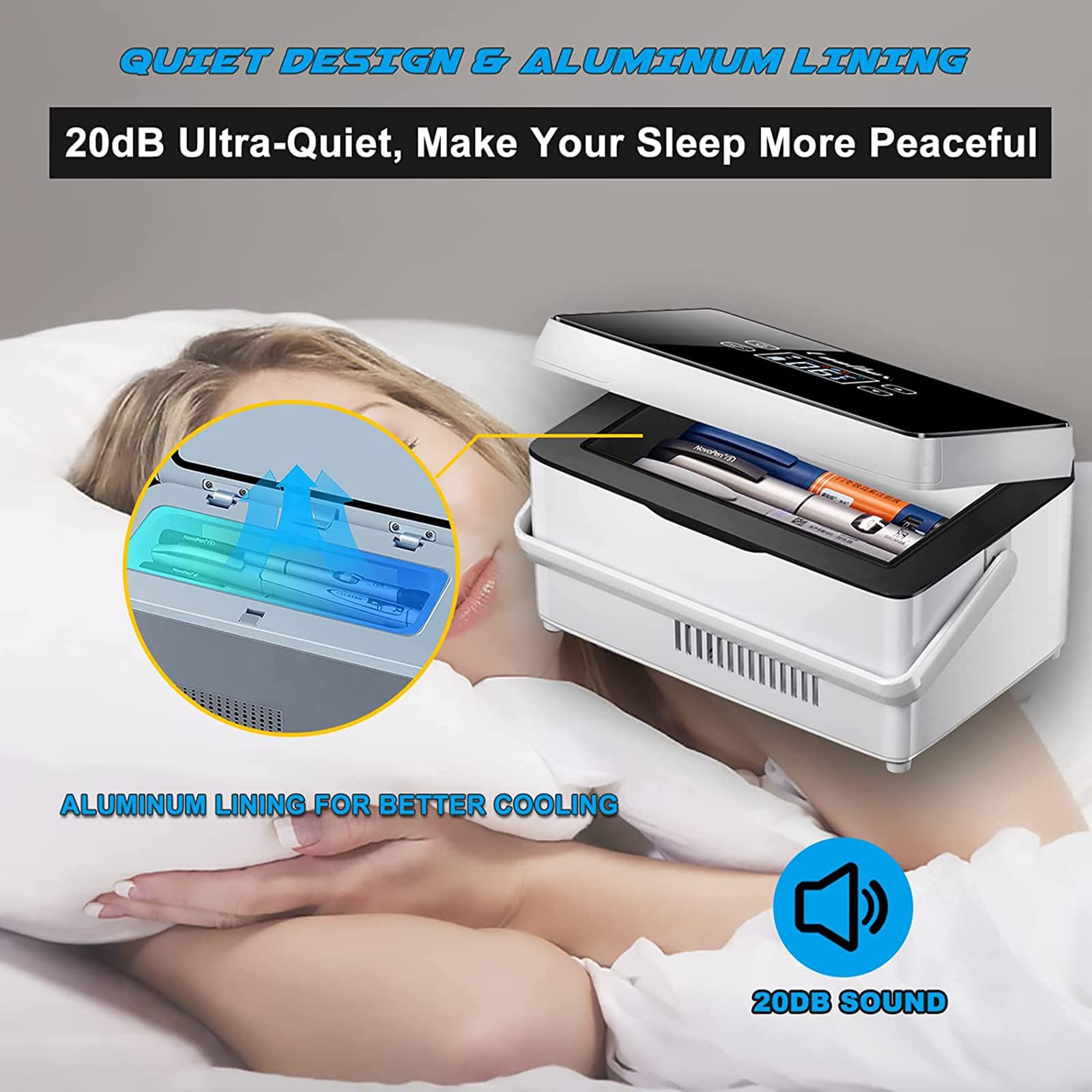 Nevera portátil para insulina, Temperatura Constante 0-18℃ Mini Nevera para medicamentos, Tiempo de Trabajo Largo de 8 Horas, Mini Nevera para medicamentos con Pantalla LCD y 2 baterías