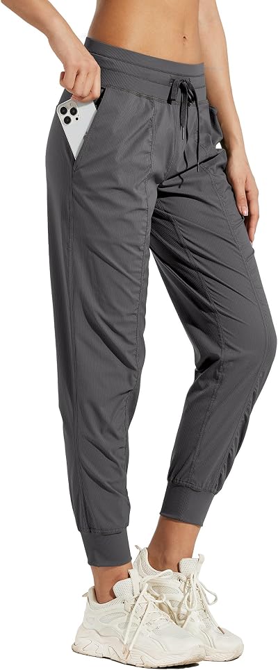 Willit Women's Studio Joggers Hiking Travel Quick Dry Pants Striped Workout Lounge Drawstring Pants with Pockets