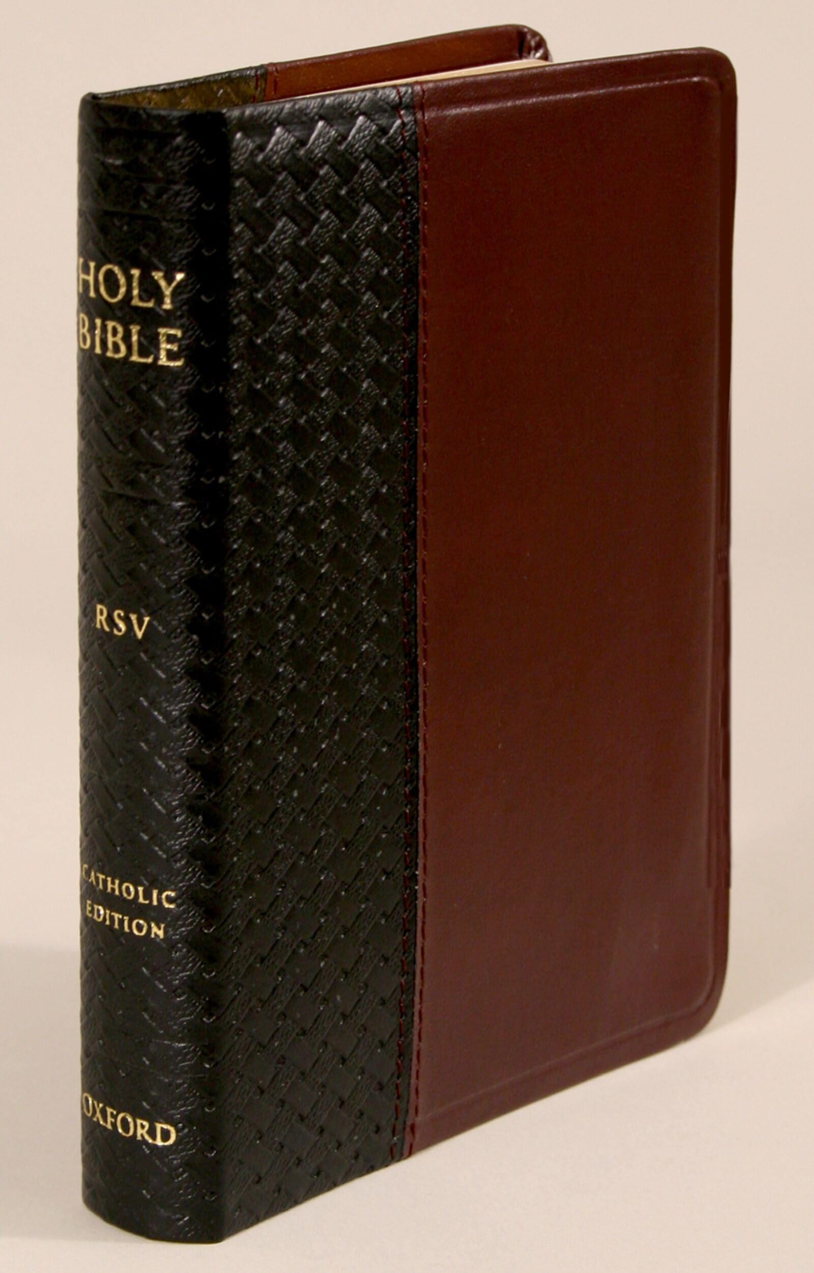 Catholic Bible-RSV-Compact: Revised Standard Version Catholic Edition Black/Burgundy, Bonded Leather Basketweave Bible