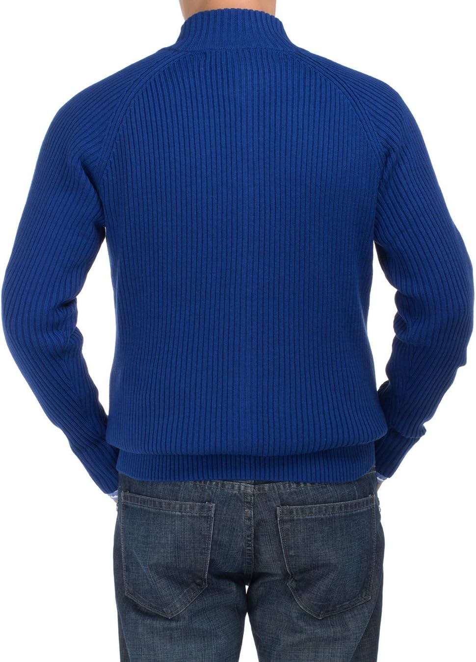 DTI BB Signature Mens Sweater Mock Neck Full Zip Ribbed Cotton Pullover Cardigan