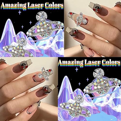 Miniatura 5 de 30 dijes de uñas de planeta 3D de estrellas doradas y plateadas para uñas acrílicas, diamantes de imitación de uñas 3D Y2K, joyas de plata para uñas