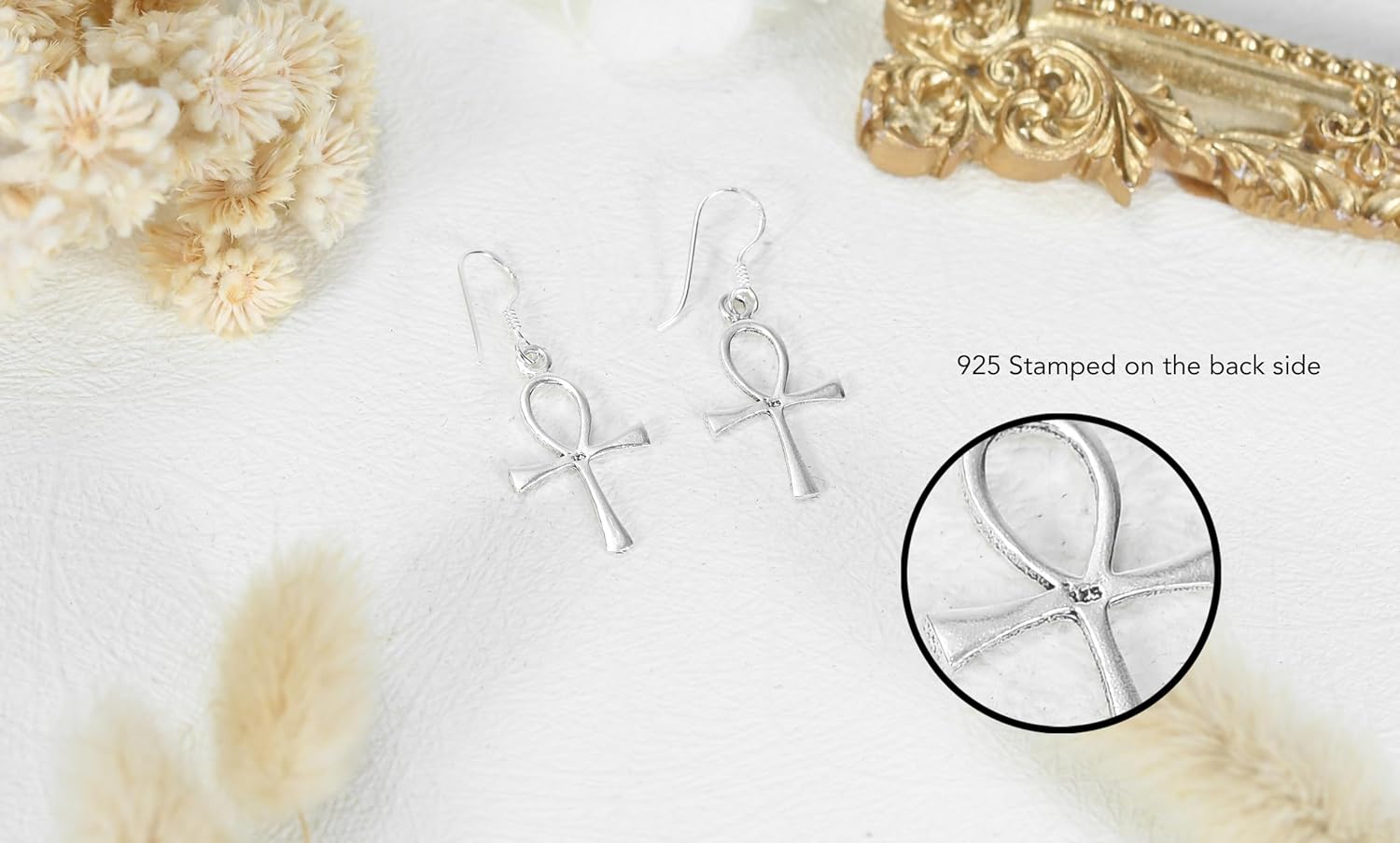 AeraVida History Inspired Ancient Egyptian Heiroglyphs Ankh Symbol of Life .925 Sterling Silver Fishhook Dangle Earrings