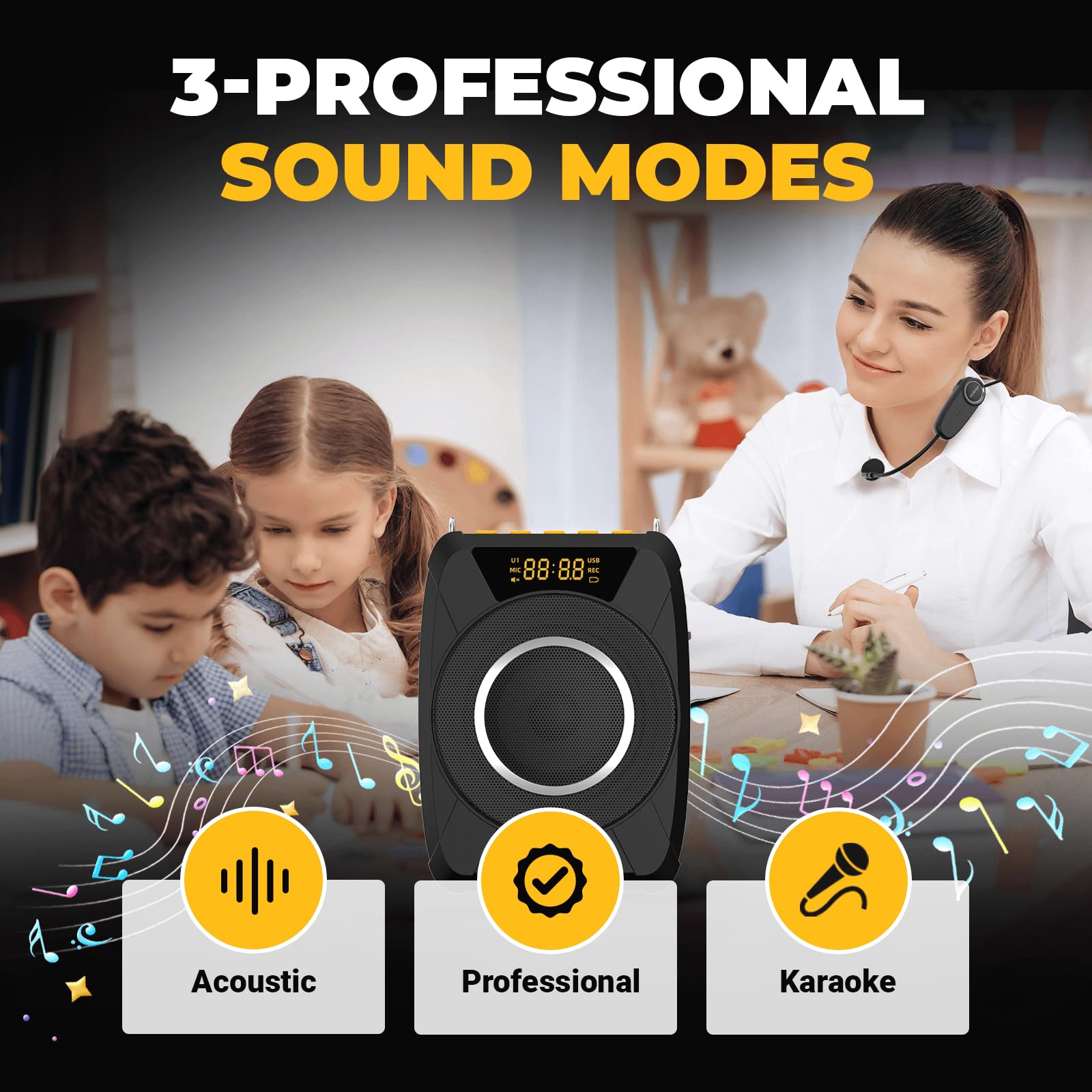 Sprachverstärker mit kabellosem Mikrofon Headset - Wasserdichtes Bluetooth 5.0 PA-System mit TWS Stereo, SOS, Aufnahme - Wiederaufladbares tragbares Lautsprechermikrofon für Lehrer, Trainer