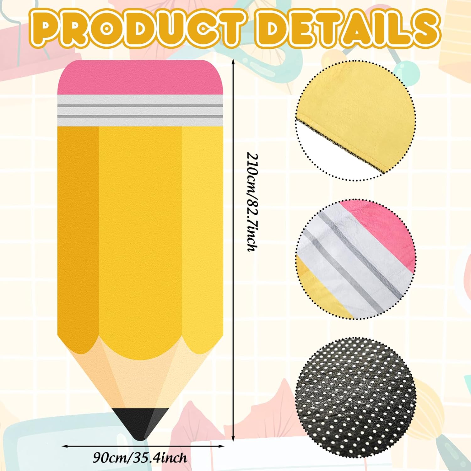 JarThenaAMCS Back to School Doormat Large Floor Mat Pencil Non-Slip Rug Carpet for Home Nursery Classroom Playroom Decor, 35.4 x 82.7 Inch