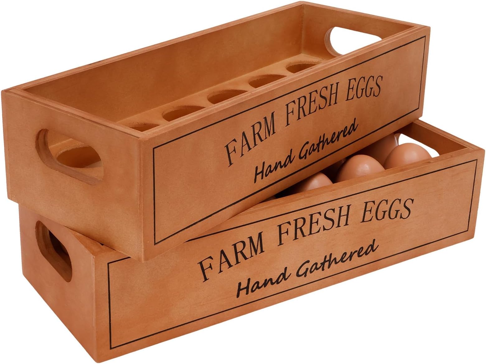 2 Pcs Portable Wood Egg Holder, Stackable Fresh Egg Holder with Handle Holds 24 for Home Kitchen Counter Food Shop Supermarket