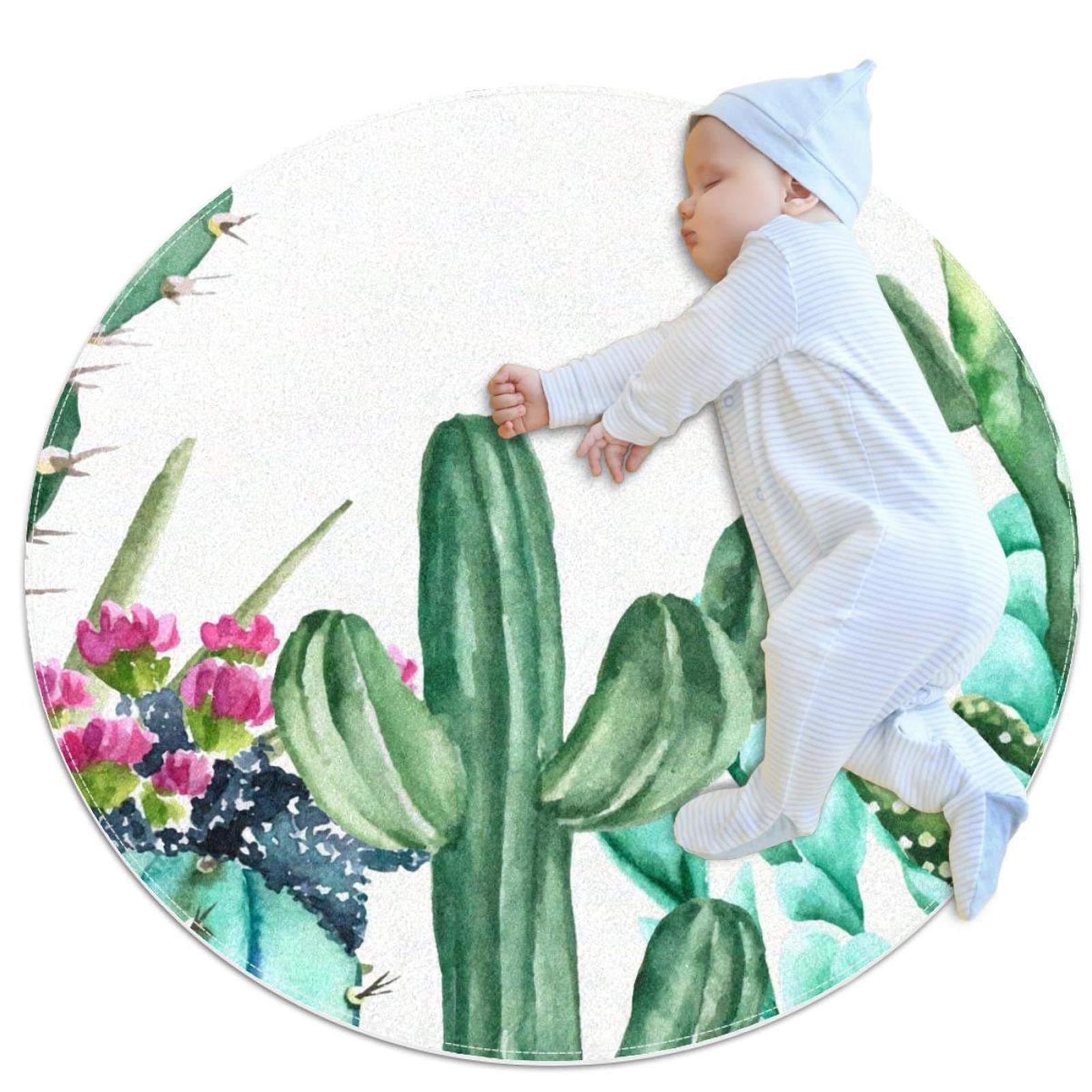 Alfombra de área de juego para niños JDEZ antideslizante redonda cactus 80x80cm