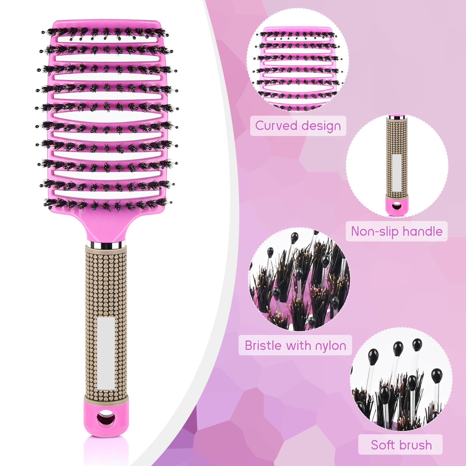 Wet Brush 2PCS Anti-Tangle Hair Brush for Women - Detangling Spiral Design, Glide Through Tangles (Pink) - Image 2