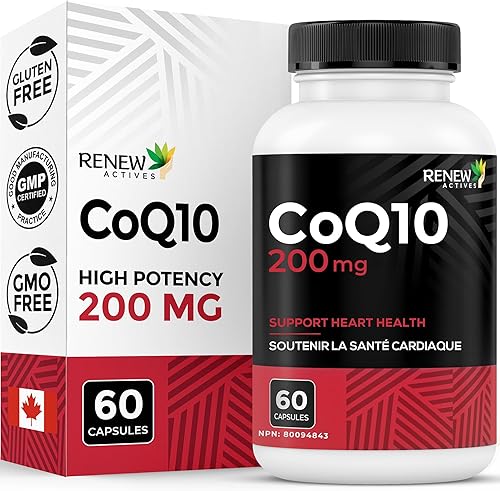 Renew Actives Suplemento de ubiquinona CoQ10 200 mg de coenzima Q10 suplementos para apoyo cardiovascular, neurológico y de salud del sistema