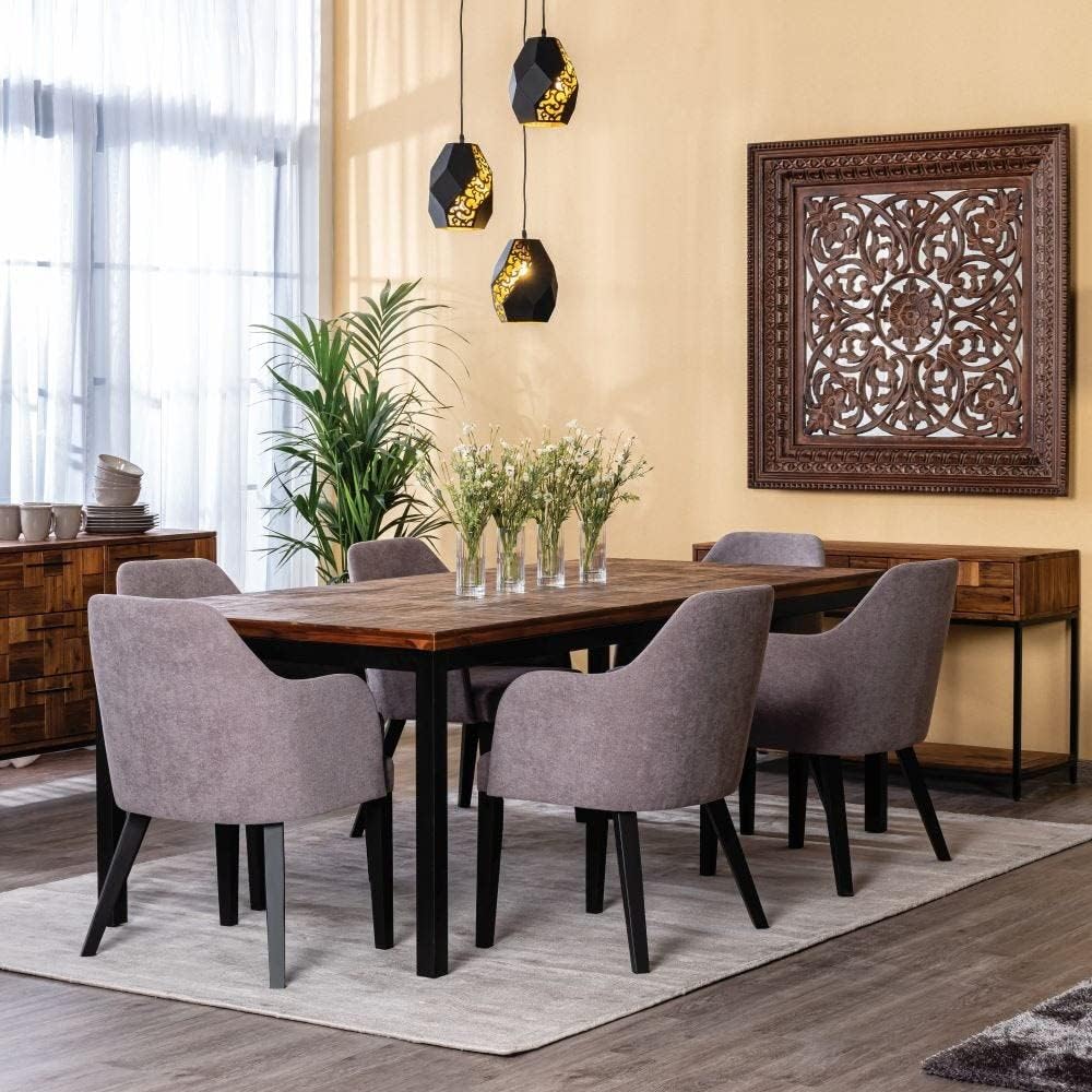 Homes R Us Saigon 6-Seater Wooden Dining Table Height: 75Cm Length: 160Cm Width: 90Cm Multicolor