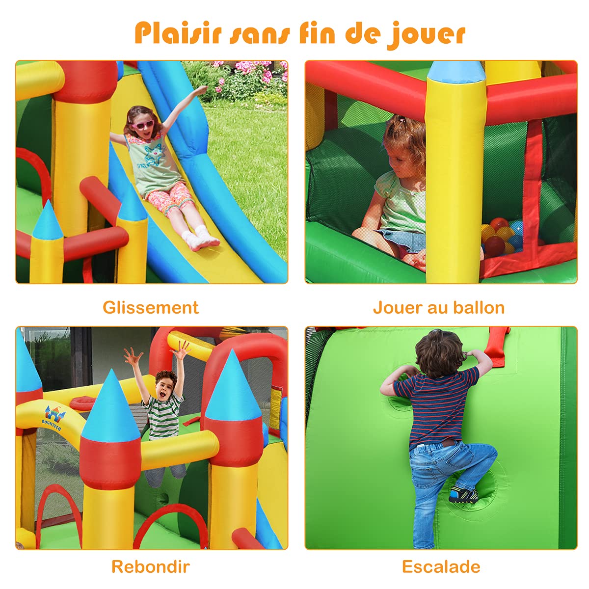 COSTWAY Château Gonflable avec 2 Toboggans et Souffleur, Aire de Jeux Gonflable avec Maison de Saut et Piscine à Balles, Panier de Basket, 60 Balles, Charge 135kg pour Enfant de 3-10 Ans