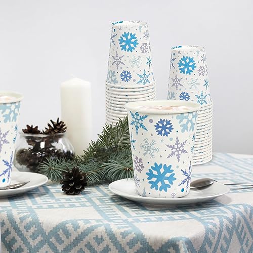 Miniatura 6 de 100 vasos de papel de copo de nieve de Navidad de 9 onzas, vasos de papel de Navidad, tazas de café desechables de Navidad, tazas de Navidad, vasos