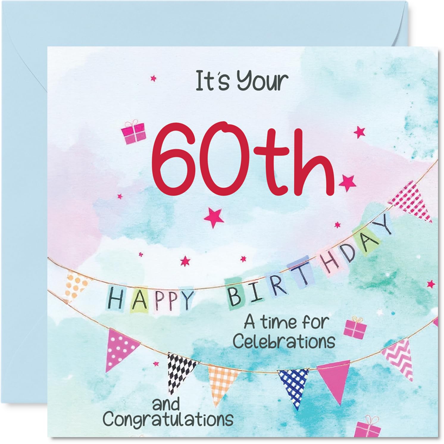 60th Birthday Cards for Men - Party Bunting - Happy Birthday Card for 60 Year Old Man Brother Friend Grandad Cousin, 145mm Bday Greeting Cards
