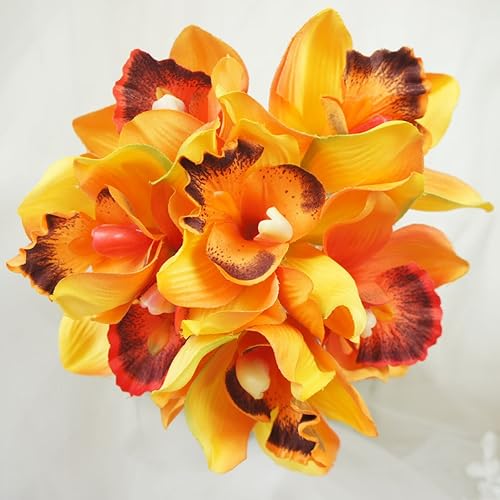 Miniatura 2 de Paquete de 7 tallos de orquídea Cymbidium de flores artificiales (amarillo)