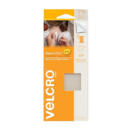 VELCRO Brand Elegante y delgado para telas  Cinta adhesiva de 6 x 34 pulgadas, color blanco  Suave en la piel ultraligera con tecnología de carril