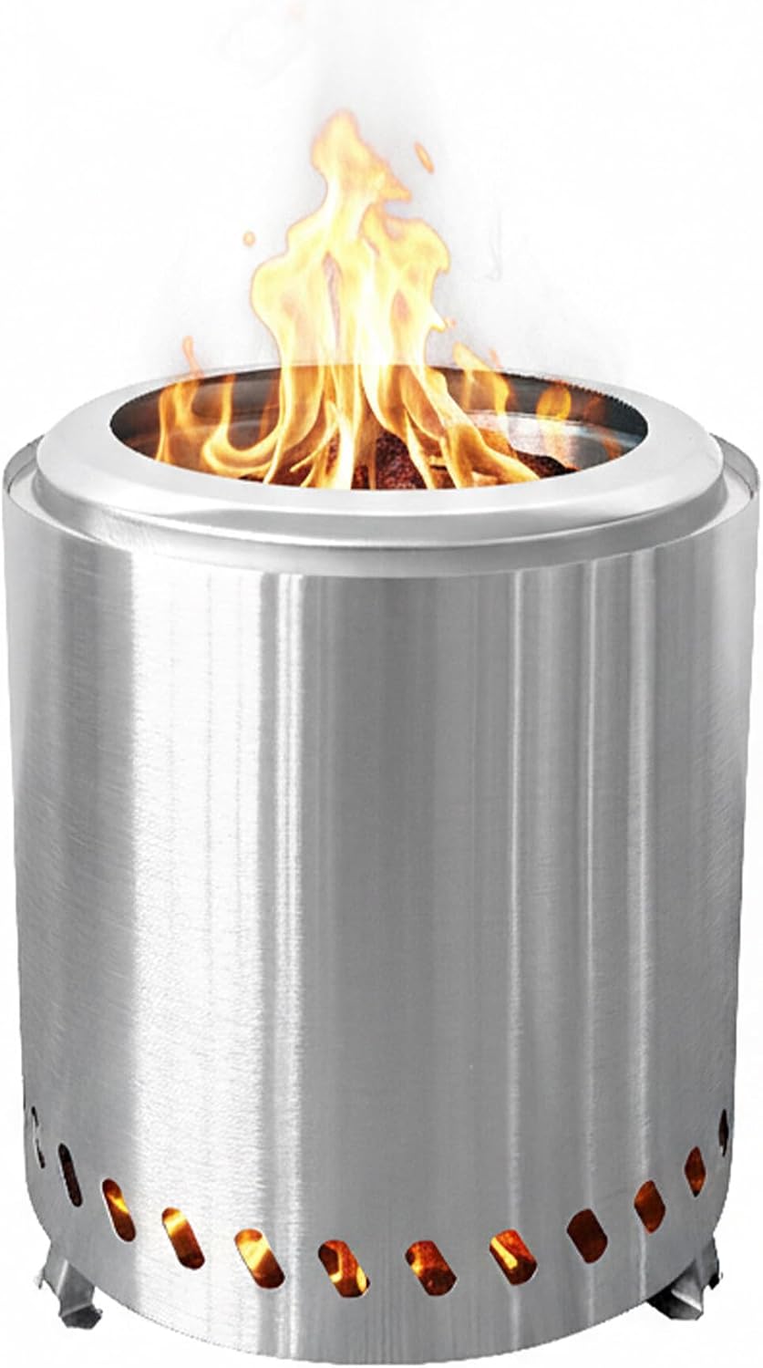 Relaxdays Smokeless Tabletop Fireplace, Stainless Steel, 25 x 22.5 x 22.5 cm, Removable Ash Tray, Camping, Silver