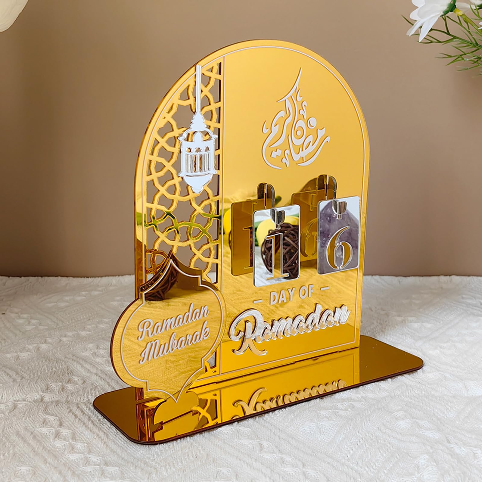 Ramadan Calendar Table Decorations Ramadan Countdown Acrylic Gifts Ramadan Kareem Decorations for Home Party Decor (Gold)