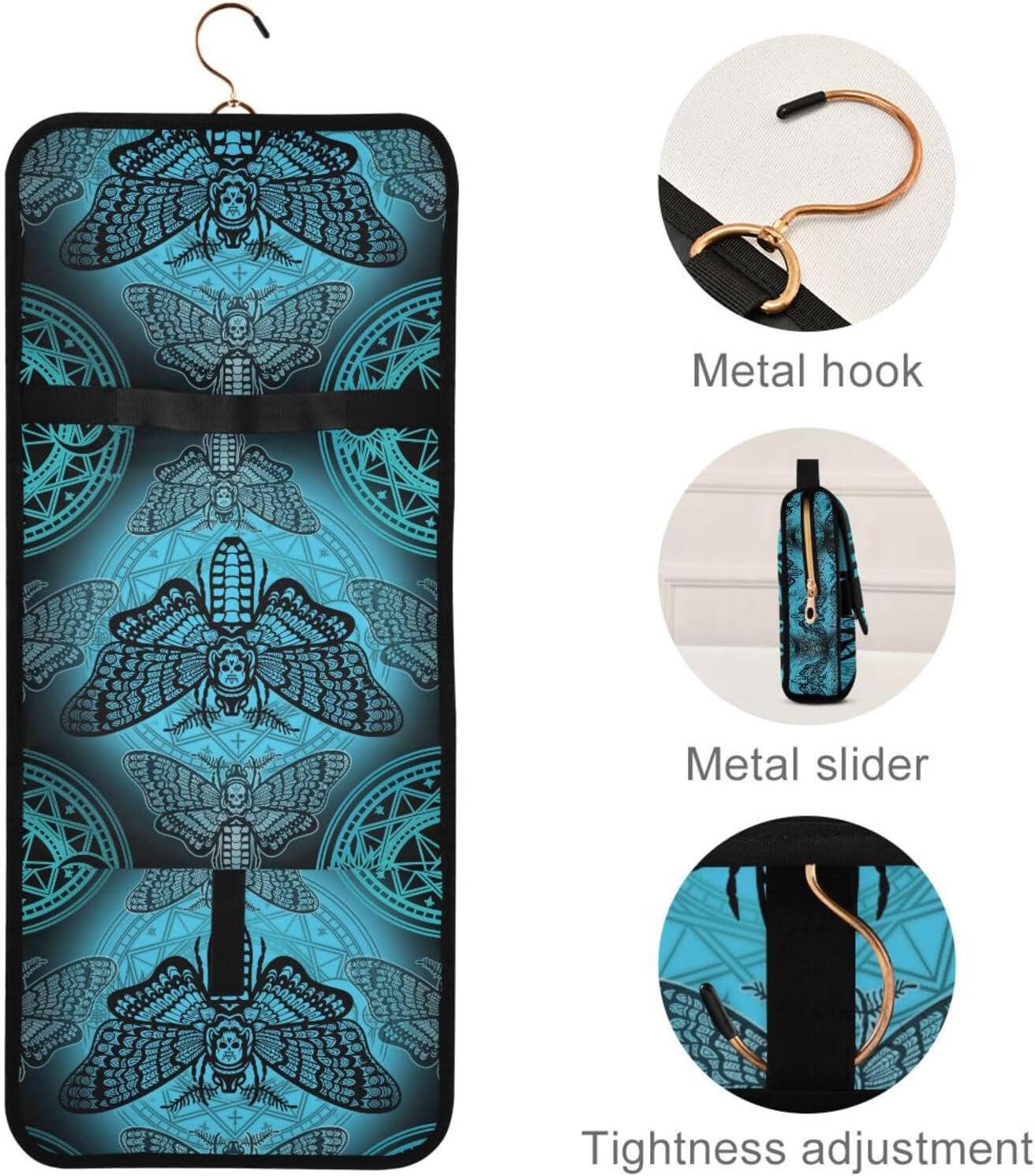 MNSRUU Toiletry Bag Blue Moth Goth Hanging Makeup Bag for Toiletries 3 PCS Travel Toiletry Organizer Bags Portable Clear Toiletry Kit