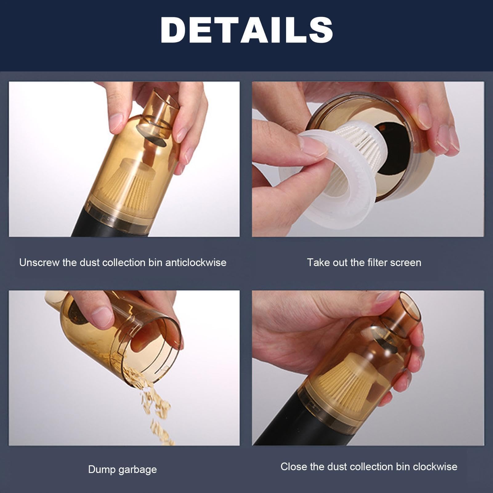 Aspiradora de mano para coche, aspiradora portátil recargable para una potente limpieza interior, ideal para asientos, teclados y accesorios de coche