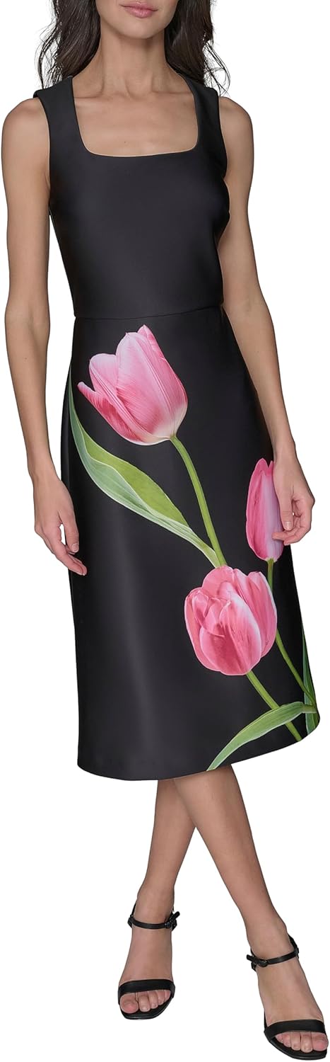 Karl Lagerfeld Womens Floral Square Neck Sleevelss Sheath Dress - Image 2