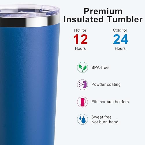 Miniatura 4 de koodee Taza de café con asa, taza de viaje de café aislada de 24 onzas con asa, taza de café de acero inoxidable al vacío para acampar (azul marino)