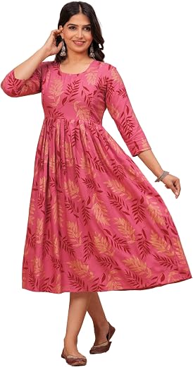 MFF Fabrics Women’s Cotton Maternity Gown | Navy Blue Feeding Dress with Side Zips | 46 Inch Length | Soft & Stretchable | Baby Shower