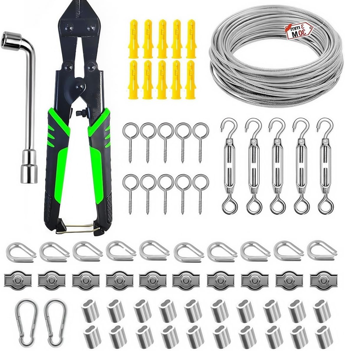 Kit Câble Acier Inox 30 m Ø 3 mm Gainé avec Tendeurs