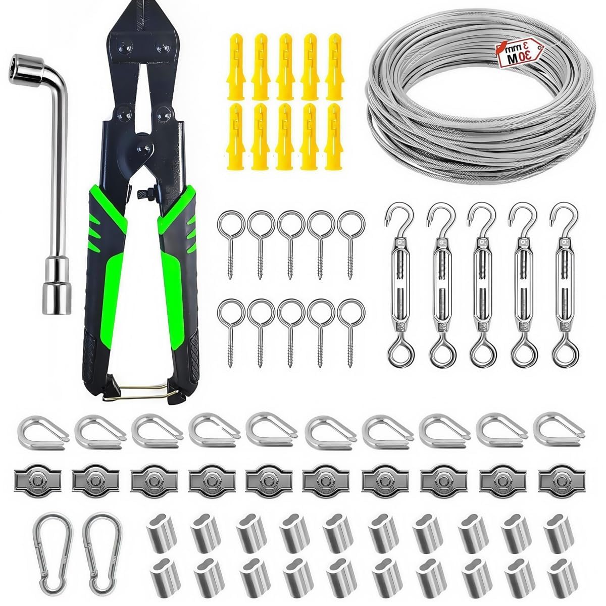 Cavo Acciaio 3mm per Tende, Filo Acciaio Inox, Fili Stendibiancheria Esterno, Completo di 30 Metri Cavetto Acciaio, Fili Stendibiancheria Esterno, per Luci a Stringa e Corde per Tende Sospese