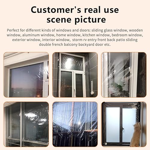 Miniatura 6 de Kit de aislamiento de ventana de 47 x 63 pulgadas, plástico de ventana para invierno, TPU ajustable con cinta de gancho adecuado para cubierta de