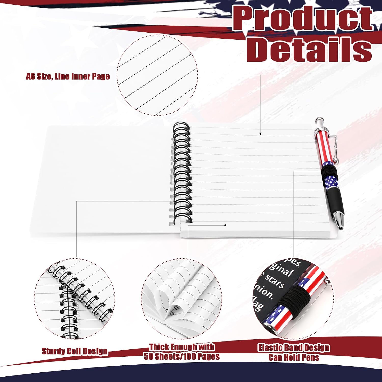 Resurhang 40 Pcs 20 Sets 250th Anniversary Bulk Gifts American Flag Patriotic Notebooks Red White Blue Spiral Journals Military Pens 4th of July Independence Day Gift for Veterans USA Souvenir