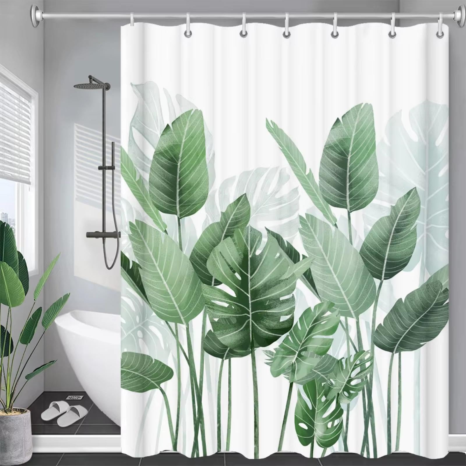 Rideau de douche haut de gamme motif végétal 3D en tissu imperméable