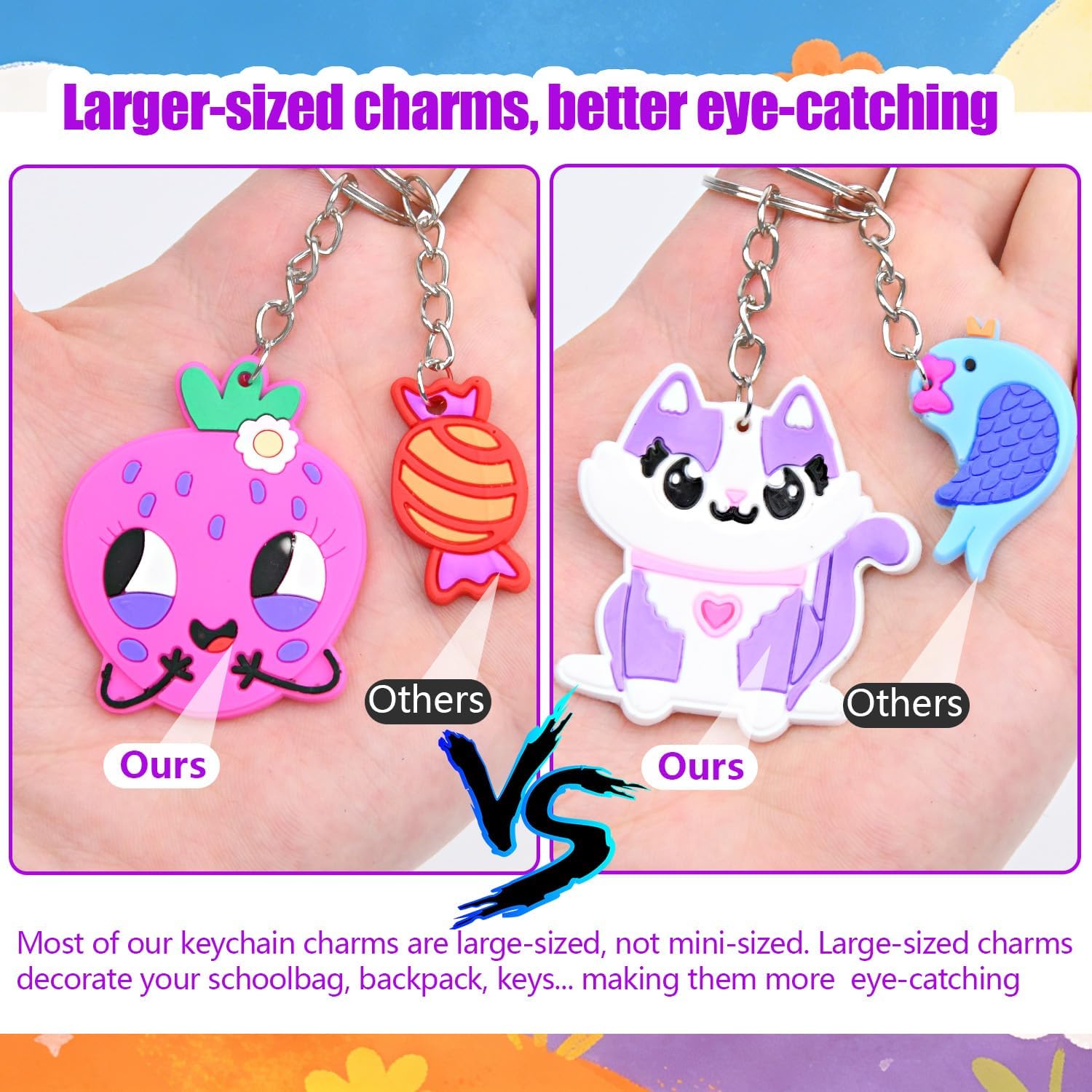 64 PCS Large Keychains for Kids Party Favors With Video Game Animal Unicorn Dinosaur Ball Donut Keyring Gift School Prize Goodie Bag Stuffers Birthday Party Supplies