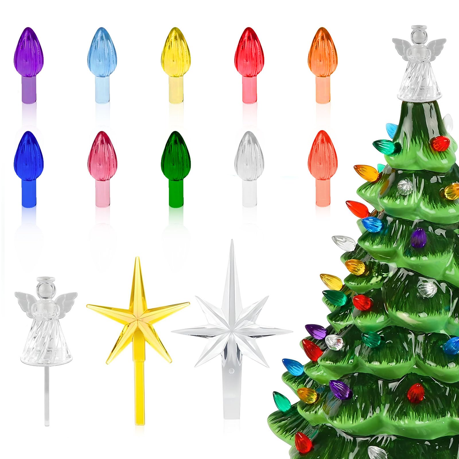 Ceramic Christmas Tree Star DIY s 2-PCS Clear Replacement Ceramic Tree Bulbs, image size:1600x1600