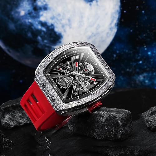 Miniatura 7 de Redhai Reloj mecánico de dragón de cristal de lujo, 164.0 ft, resistente al agua, esfera esquelética, caja de oro rosa, correa de acero inoxidable,