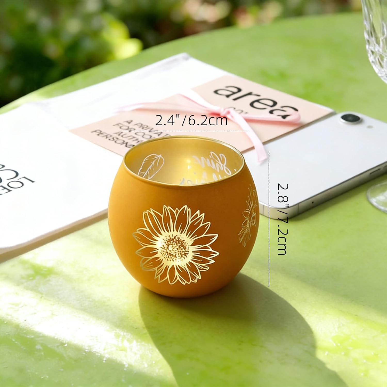 Sunflower Gifts for Women, Set of 2 Glass Tealight Candle Holders for Table Decor, Shine Like a Sunflower Inspirational Gifts for Friends, Mom, Yellow Room Decorations, Summer Fall Centerpieces