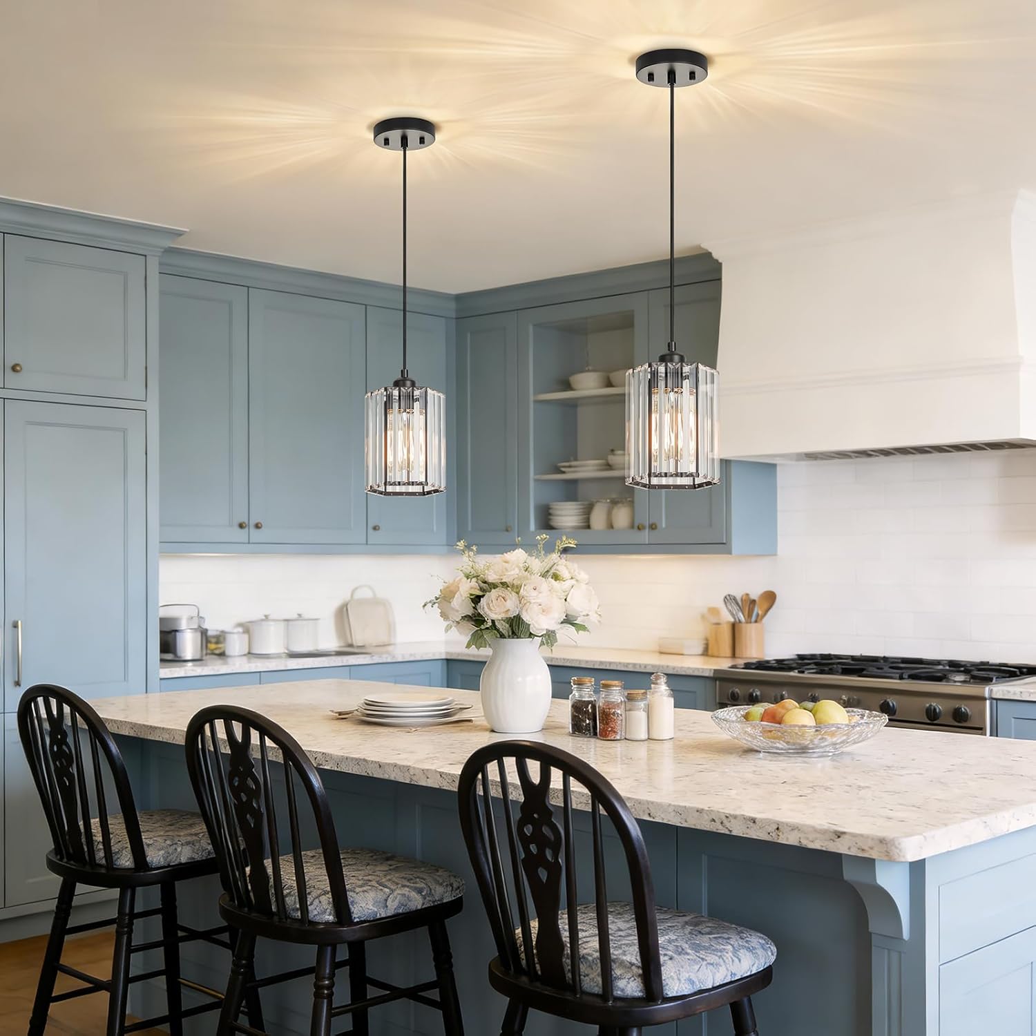 1 Pack K9 Crystal Pendant Lighting, 1-Light Modern Pendant Lights Kitchen Island, Adjustable Hanging Black Pendant Light Fixture over Island Lights For Kitchen Dining Room Bedroom Bathroom over Sink