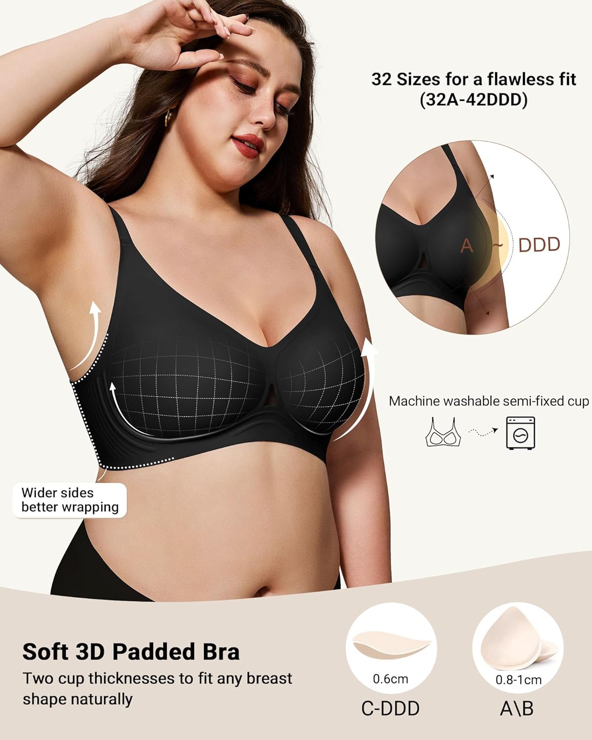 As Fairy Comfortable Wireless Everyday Bras for Women Seamless Full Coverage T-Shirt Bra Breathable Support Brassiere - Image 3