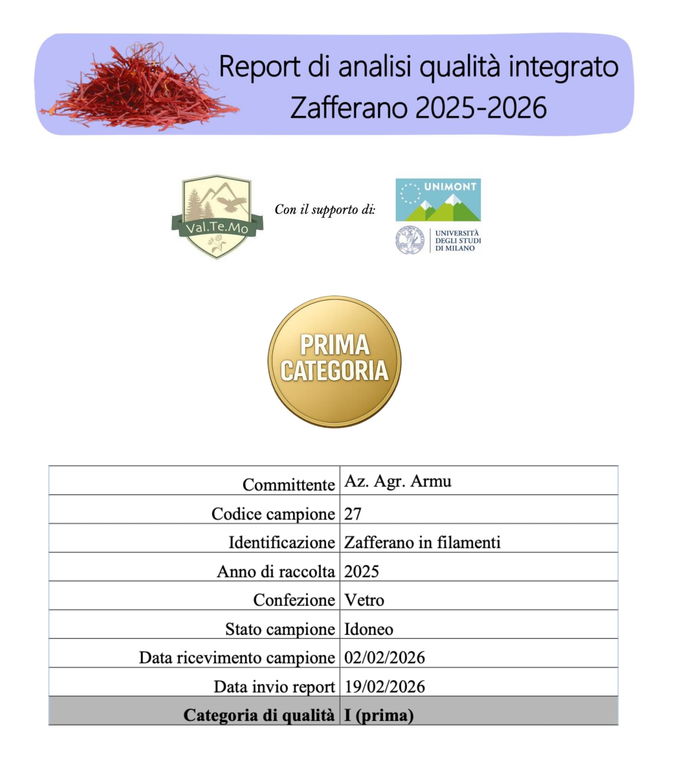 Armu – Zafferano Italiano in Pistilli 0,5g – Prima Categoria Certificata – Raccolto a Mano – Stimmi Puri per Risotto alla Milanese, Tisane e Cucina Gourmet