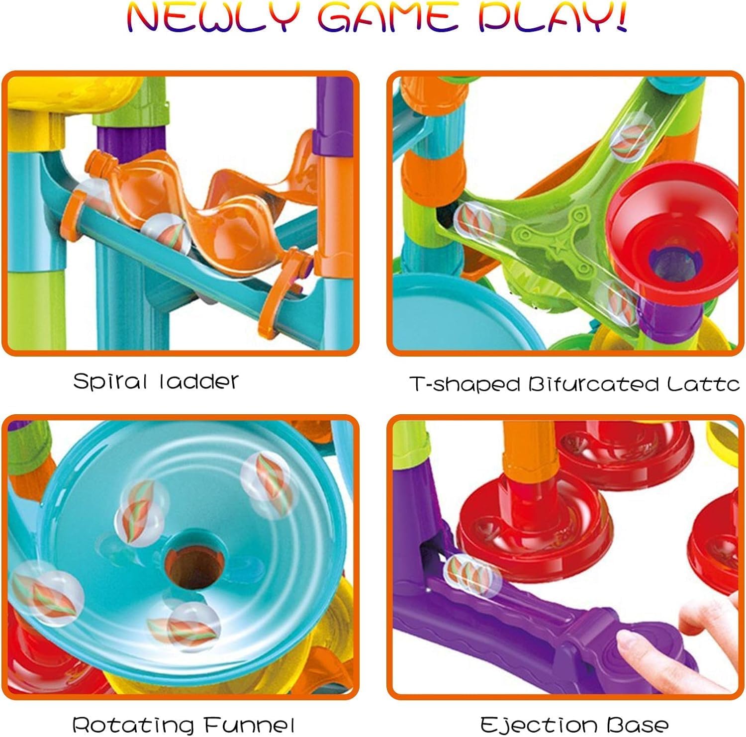 113-Piece Marble Run Construction Toy Kit with Swivel Funnels & Spiral Tracks - STEM Toys for Kids Ages 3-8, Birthday Gift